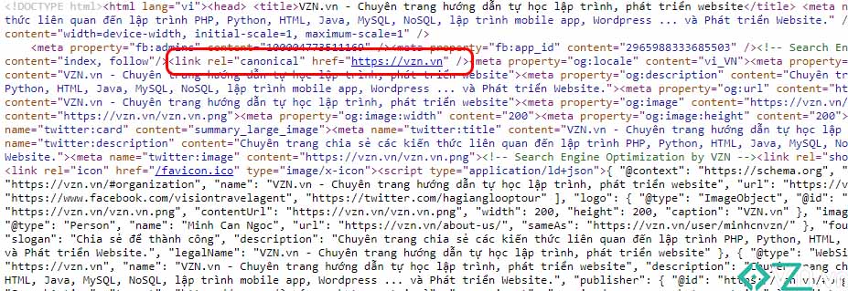 Gắn Rel Canonical cho Homepage