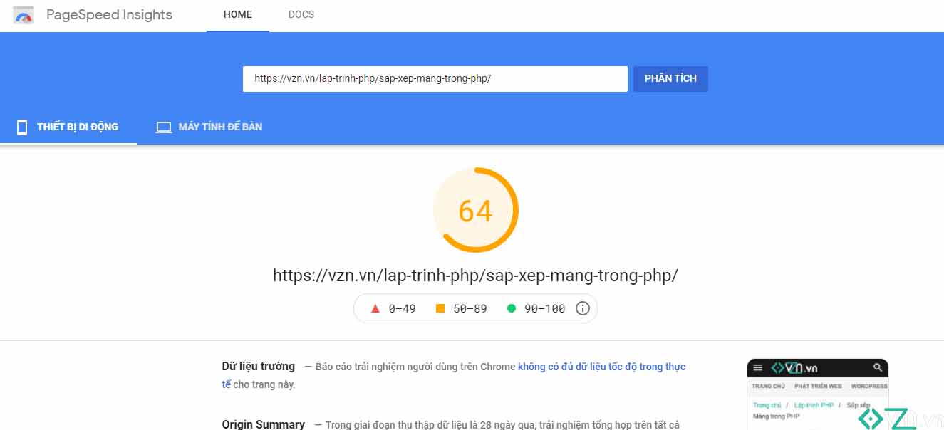 Google PageSpeed Insights - kiểm tra tốc độ trang web online