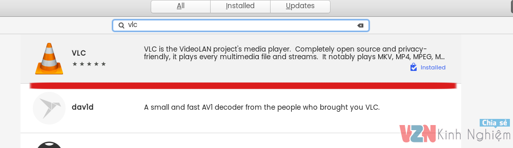 Cài đặt VLC trên Ubuntu từ Ubuntu Software