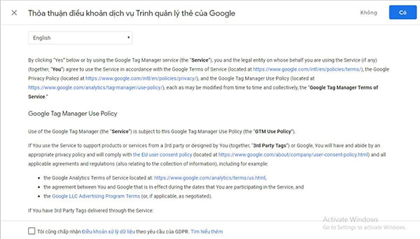 điều khoản dịch vụ của google Google Tag Manager