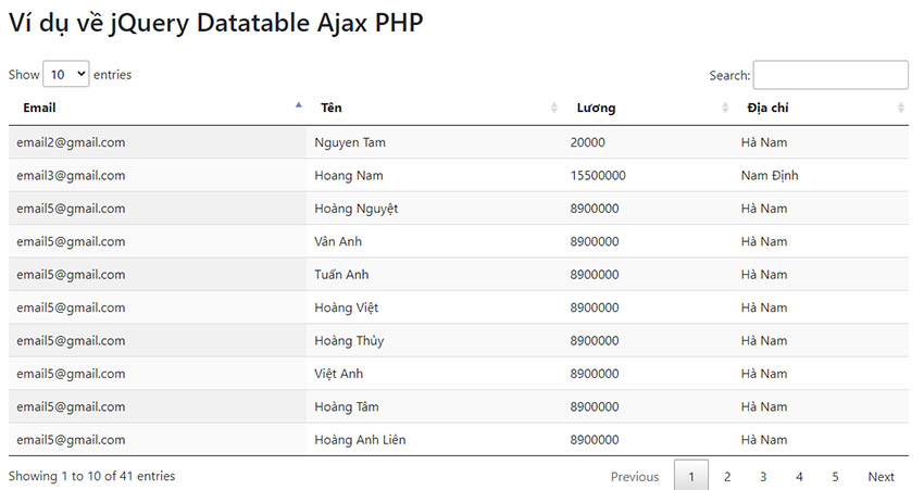 Kết hợp jQuery Datatables Ajax PHP và MySQL (PDO)