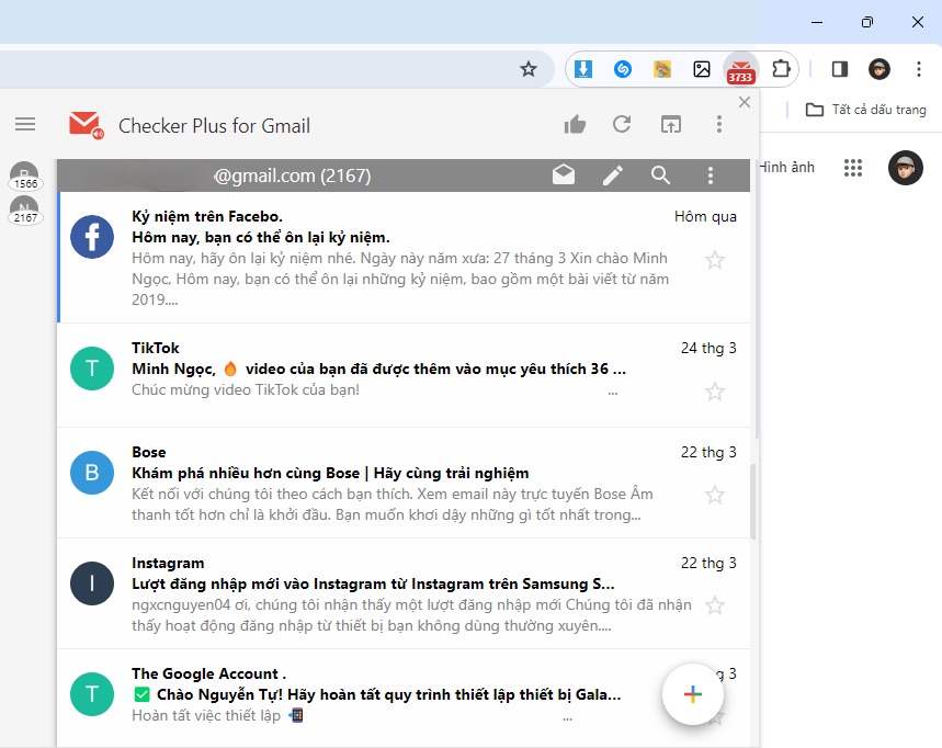 Checker Plus for Gmail™ giúp người dùng có thể xem thông báo trên thanh công cụ mà không cần phải mở Gmail