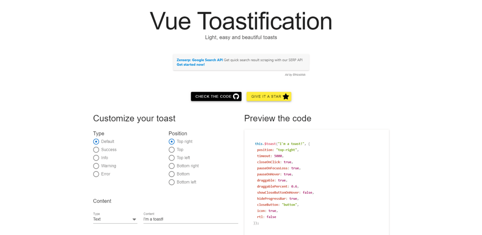 Vue Toastification Nguồn: Vue Toastification